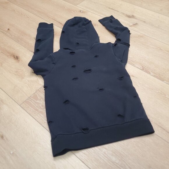 Girls Yogalicious Black Hoodie L 12/14 Destroyed Zombie Ripped Thrashed Gothic - Picture 2 of 8